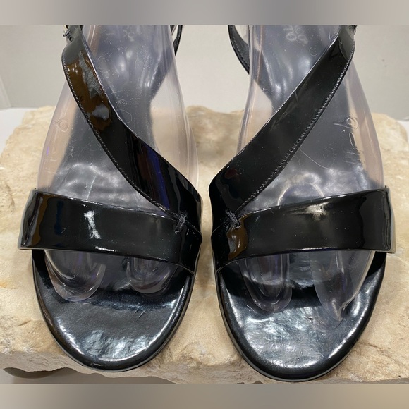 Sz 10 Franco Sarto Black Patent Leather Strappy Heeled Sandals - Picture 2 of 13